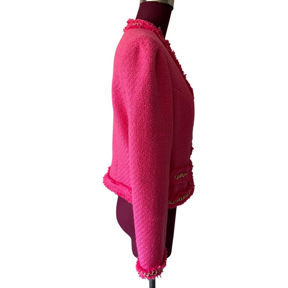 WD-NY Blazer Tweed Fringe Gold Chain Open Front Hot Pink Medium - Picture 11 of 11